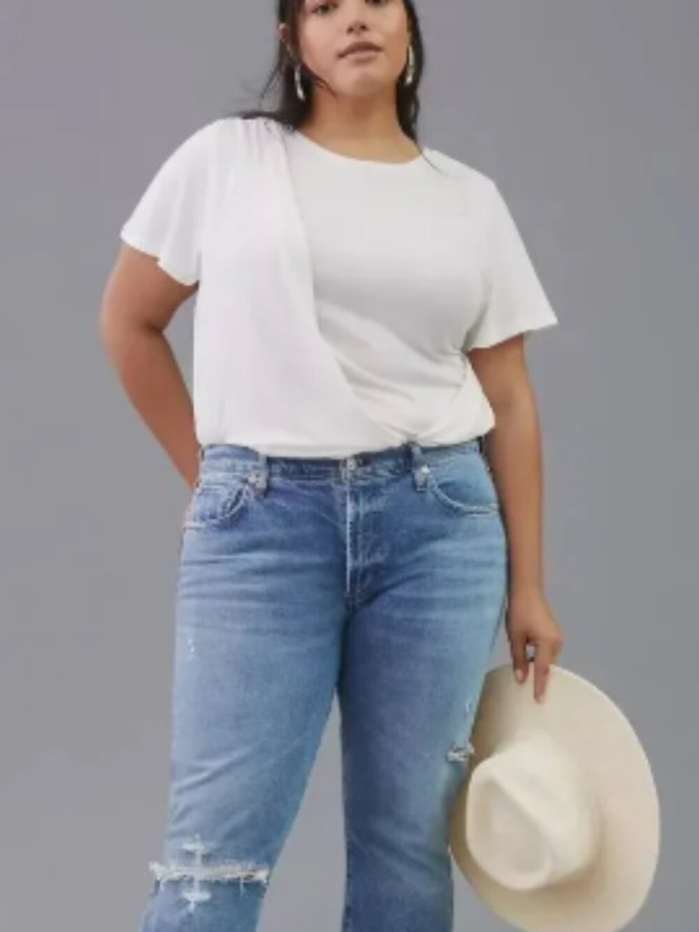 by Anthropologie NWT Cream White Twist Front Hem T-Shirt Modal Blend Size XS